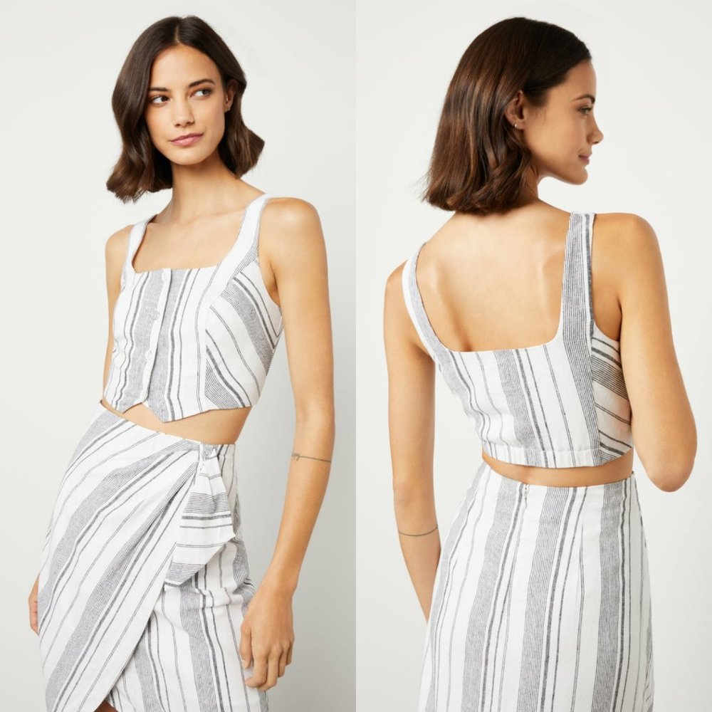 NWT BCBG MaxAzria Cai Button-up Linen Crop Top XS